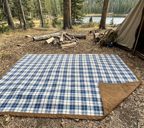 WP West Path Waxed Canvas Wool Camping Blanket & Bedroll – Waterproof Canvas Blanket, Oilskin Outdoor Blanket, Camp Blanket, Bushcraft Ground Cloth (Blue/White, Regular) - color: Blue/White, size: Regular