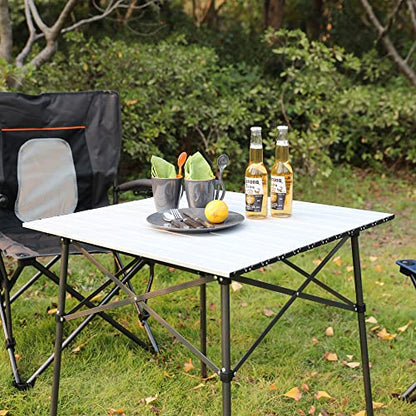 Portal Lightweight Aluminum Folding Square Table Roll Up Top 4 People Compact Table with Carry Bag for Camping, Picnic, Backyards, BBQ, Silver - color: Silver