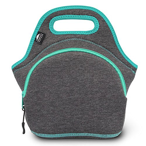 Nordic By Nature Neoprene Lunch Bag for Women & Lunch tote for Kids Insulated Lunch bag Reusable Washable Thick Durable Neoprene & Soft Cotton Feel, Outside Pocket, (M) Dark Gray/Lagoon - color: Dark Gray/Lagoon, size: Medium
