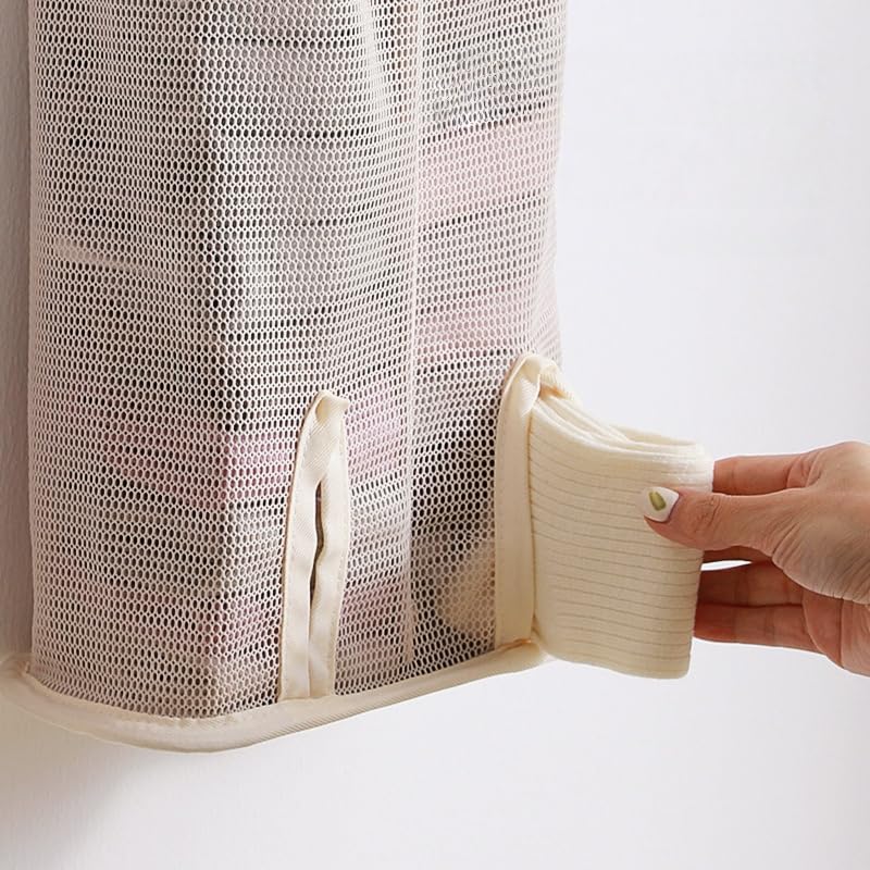 1pc Mesh Storage Bags Wall Mounted Breathable Fabric Hangable Organizer, Space Saving Pouches for Clothes Socks Underwear, Yellow, S - size: Small