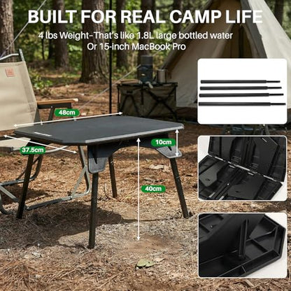 TOPCHANCES Folding Camping Table Outdoor,Ultralight Aluminum Camping Tables Multifunctional Portable Folding Table with Carrying Bag for Holiday Festival Camping Travel Picnic Grilling - color: Black