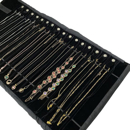 Portable Jewelry Roll Untangled Secure Necklace Travel Storage Bag Displays Holder 16 Chain (black PU and velvet) - color: black PU and velvet