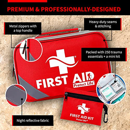 Protect Life Survival First Aid Kit for Home/Business, Camping Survival Kits | Mini Travel First Aid Kit | Camping Equipment | Small Kits for Car | Outdoor Emergency Survivals Pack - 250pcs - size: 250 Pieces Kit (Home)