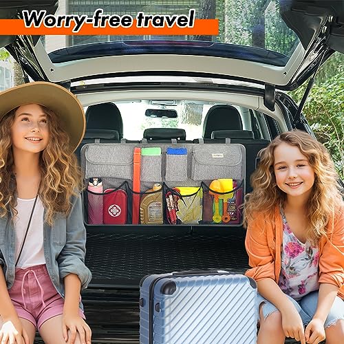 SURDOCA Car Trunk Organizer, LARGE CAPACITY Car Storage Bag with 8 Pockets, 7X Upgraded Trunk Storage Organizer for Car, SUV, Truck, MPV - color: Grey, size: L-35.5x18.2in