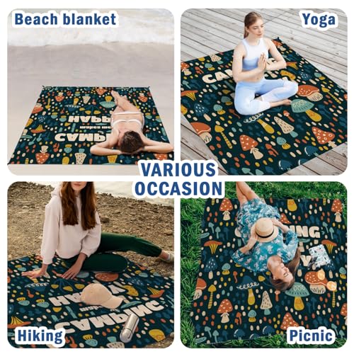 Camping Mushroom Pocket Picnic Blankets, Camp Fall Mini Beach Camping Blanket Waterproof Sandproof, Rustic RV Outdoor Picnic Blanket Mat Gifts for Camper Campsite Travel Hiking 55x60in - color: Mushroom