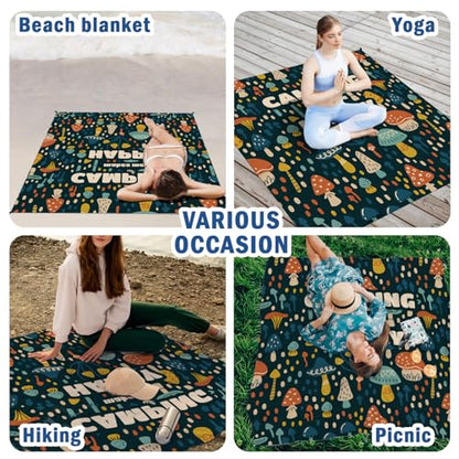 Camping Mushroom Pocket Picnic Blankets, Camp Fall Mini Beach Camping Blanket Waterproof Sandproof, Rustic RV Outdoor Picnic Blanket Mat Gifts for Camper Campsite Travel Hiking 55x60in - color: Mushroom