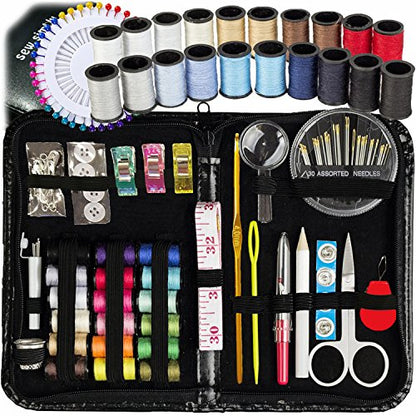 ARTIKA Sewing Kit for Adults and Kids (142 PCS) - Small Beginner Set w/Multicolor Thread, Needles, Scissors, Thimble & Clips - Emergency Repair and Travel Kits - Sewing Accessories and Supplies - style: Sewing kit 142 PCS