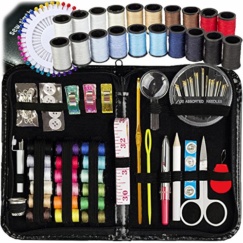 ARTIKA Sewing Kit for Adults and Kids (142 PCS) - Small Beginner Set w/Multicolor Thread, Needles, Scissors, Thimble & Clips - Emergency Repair and Travel Kits - Sewing Accessories and Supplies - style: Sewing kit 142 PCS