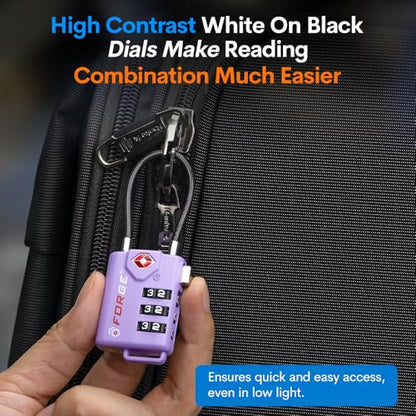 Forge TSA Approved Luggage Locks, Re-settable Combination with Alloy Body, Light Purple 2 PK, for Luggage, Suitcase, Backpack and More. - color: Purple 2 Pack