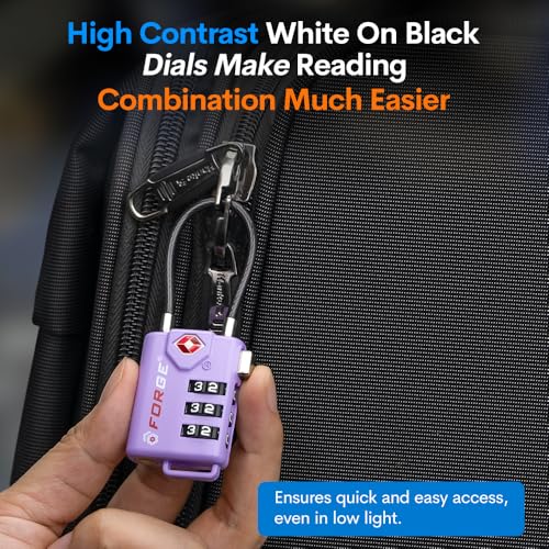 Forge TSA Approved Luggage Locks, Re-settable Combination with Alloy Body, Purple 4 Locks. - color: Purple 4 Pack