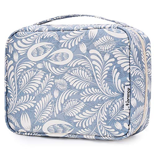 Narwey Small Hanging Travel Toiletry Bag for Women, Travel Bag for Toiletries, Makeup Bag Organizer Cosmetic Bags Make Up Bags for Girls - color: Blue Leaf