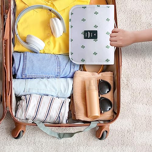 Travel Toiletry Bag for Women, Hanging Toiletry Bag with Multi-Pockets, Toiletry Bag for Traveling Easy Clean, Travel Organizer Cactus Pattern - color: White