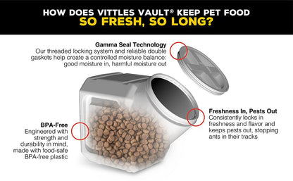 Vittles Vault Traditional Pet Food Storage Container For Dog Kibbles/Bird Seed/Oatmeal/Rice/Flour/Cereal, BPA Free Plastic, Sealed Airtight For Cat Food, Up To 50 lb, Made in USA, With Scoop, Gray - size: 50 Pounds