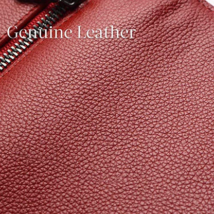 Bveyzi Ultra Slim Thin Leather RFID Blocking Credit Card Holder Bifold Clutch Wallets for Women - color: Wine Red