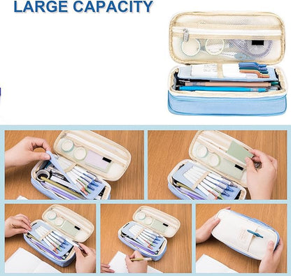 Arnuixty Large Storage Pencil Case Pen Bag with Zipper Big Capacity Pouch Organizer for Office Travel Holder Box - color: Yellow