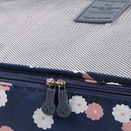 Mossio 7 Set Packing Cubes with Shoe Bag - Travel Carry On Luggage Organizer - color: Navy Daisy