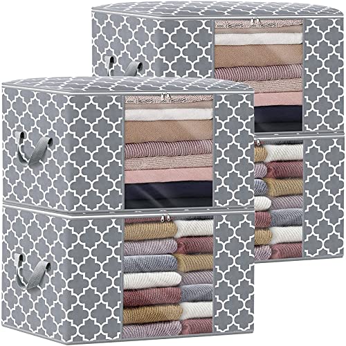 WISELIFE Storage Bags 100L 4-Pack Large Blanket Clothes Organization and Storage Containers for Bedding, Comforters, Foldable Organizer with Reinforced Handle, Clear Window, Sturdy Zippers, Light Grey - color: Light Grey, size: 4 x 100L