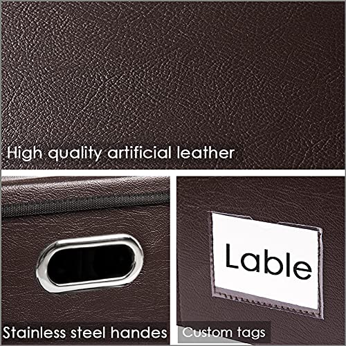 PRANDOM Collapsible Storage Box with Lid [1-Pack] Leather Fabric Foldable Storage Bin Organizer Container Basket Cube with Cover for Home Bedroom Closet Office Nursery Brown (13.6x9.6x6.9) - color: Brown, size: Small(1-Pack)