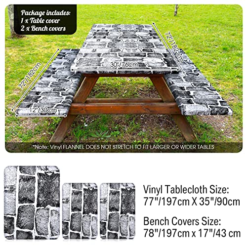 Boao 3 Pcs Vinyl Picnic Table Cover with Bench Cover 6 ft 30 x 72 Inch Waterproof Fitted Tablecloth Flannel Backing Rectangular Elastic Edged for Camping Outdoor Patio Travel(Brick) - color: Brick