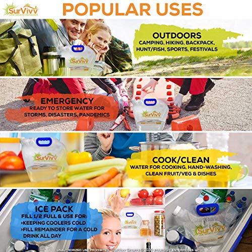 Premium Collapsible Water Container Bag, No-Leak, Freezable, Odorless, Flat Folding, BPA Free Food Grade Clear Plastic Storage bottle for Sports Outdoors Camping Hiking Backpack 1.3/2.6 Gallon
