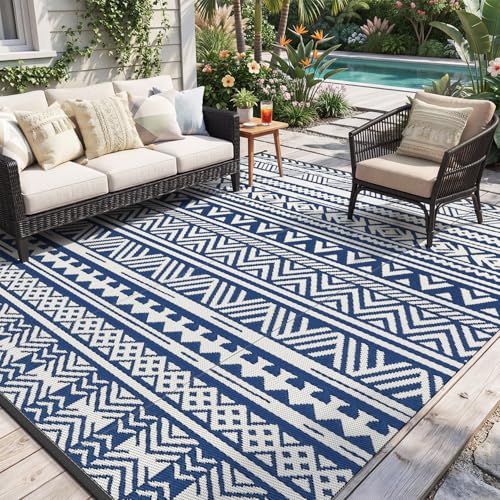 MontVoo-Outdoor Rug Carpet Waterproof 5x8 ft Reversible Patio Rug RV Camping Rug-Plastic Straw Rug Outside Indoor Outdoor Area Rug for Patio Deck Balcony Picnic Beach Outdoor Decor Boho Navy Blue - color: Blue, size: 5' X 8' (Rectangular)