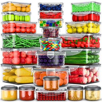 RockBerry 50 Pcs Large Food Storage Containers with Lids Airtight-85 OZ to small Containers-Total 526OZ Stackable Kitchen Set -BPA Free Leak proof containers- Freezer Microwave safe - color: 50Pcs