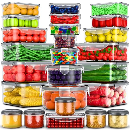 RockBerry 50 Pcs Large Food Storage Containers with Lids Airtight-85 OZ to small Containers-Total 526OZ Stackable Kitchen Set -BPA Free Leak proof containers- Freezer Microwave safe - color: 50Pcs
