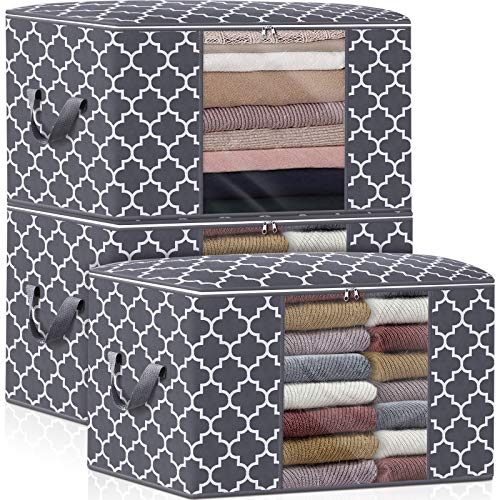 WISELIFE Storage Bags, Large Blanket Clothes Organization and Storage Containers for Bedding, Comforters, Foldable Organizer with Reinforced Handle, Clear Window,Sturdy Zippers,(Grey, 3 x 100L) - color: Dark Grey, size: 3 x 100L