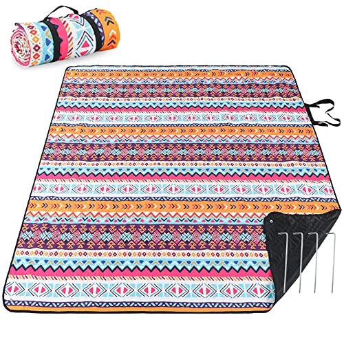 PY SUPER MODE Picnic Blankets Extra Large, Waterproof Foldable Outdoor Beach Blanket Oversized 83x79” Sandproof, 3-Layer Picnic Mat for Camping, Hiking, Travel, Park, Concerts-Bohemian Brown - color: Bohemian Brown