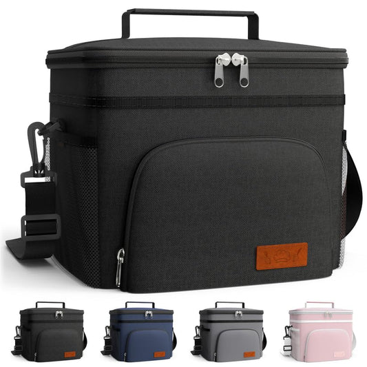 HOTOR Insulated Lunch Box for Men & Women - Leak-Proof Cooler Lunch Bag with 4 Pockets, Adjustable Strap, Ideal for Work, Picnic, Travel - Large, Black, 13.0"×7.9"×9.1" - color: Black, size: 15l - 1 Tier