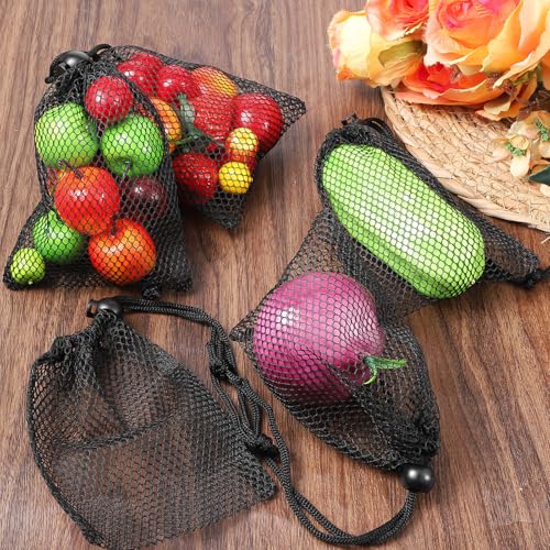 12Pack Mesh Bags Drawstring, Portable Nylon Storage Mesh Bags, Black Nylon Drawstring Bag for Travel Stuff, Beach Toys, Outdoor activities, Seashell Collecting (6 X 4 Inch)