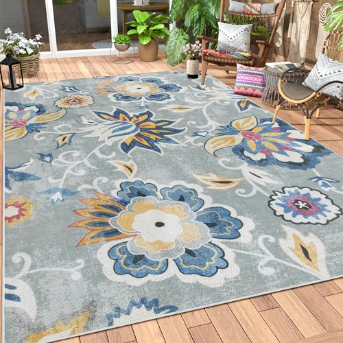 Lahome Floral Indoor Outdoor Rugs, 6x9ft Non Slip Outdoor Patio Rug for Balcony Deck, Soft Outdoor Area Rug for Camping PicnicBackyard, RV Outdoor Rugs for Living Room Dining Bedroom,Multi - color: Multi Color, size: 6'x 9'