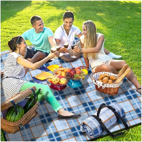 Extra Large Checkered Picnic Blankets Portable 80x80 Oversized Waterproof Sandproof Outdoor Beach Blanket Camping Grass Mat Sand Free Big Giant Car Rv Accessories Navy Baseball Sporting Eeential Gift - color: Midnight Blue