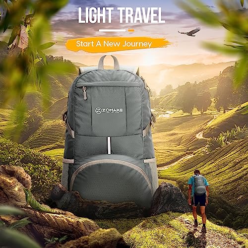 ZOMAKE Lightweight Packable Backpack 35L, Light Foldable Backpacks Water Resistant Collapsible Hiking Bag, Compact Folding Day Pack for Travel Camping(Sliver Grey) - color: Sliver Grey