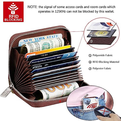 FurArt Zipper Wallet Women, RFID Blocking Credit Card Wallet, Business Card Holder, Compact Size KeyChain Wallet - color: Foliage