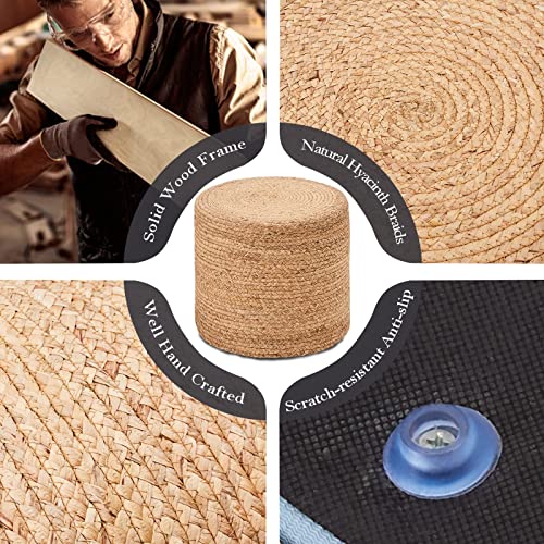Wimarsbon 18'' Pouf Ottoman, Natural Braided Poof, Round Poufs, Rustic Handweave Lounge Pouffe, Boho Footrest Stool for Bedroom, Accent Table or Seat for Patio, Living Room - color: 18inch Natural Water Hyacinth Braid