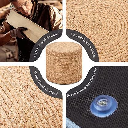 Wimarsbon 18'' Pouf Ottoman, Natural Braided Poof, Round Poufs, Rustic Handweave Lounge Pouffe, Boho Footrest Stool for Bedroom, Accent Table or Seat for Patio, Living Room - color: 18inch Natural Water Hyacinth Braid