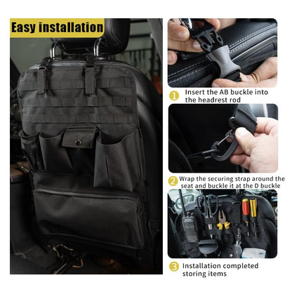 GMQ Car Seat Organizer,Multifunctional Tactical Car Seat Back Storage Pocket with Molle Pouch,Universal Fits for SUV,F150,Car Truck for Road Trips (1, Black)