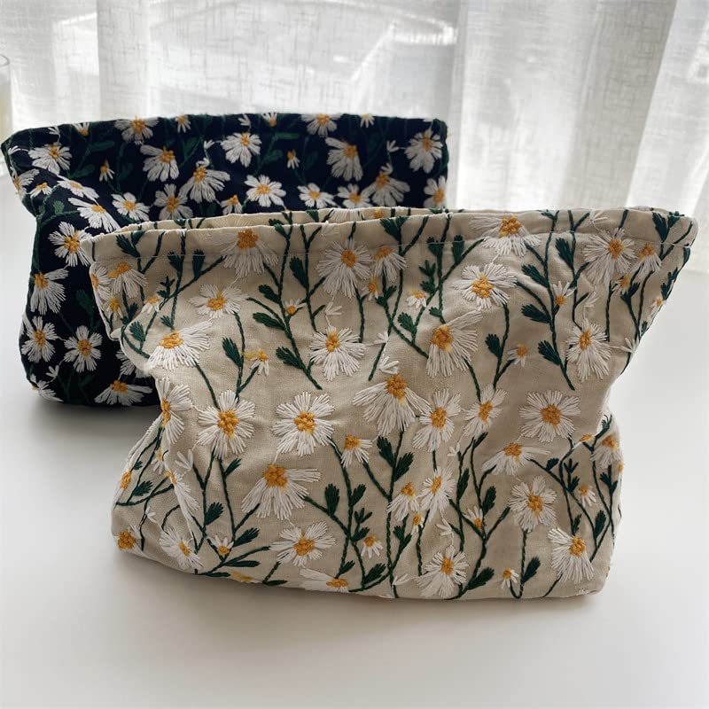 Makeup Bags for Purse Zipper Cosmetic Pouch Large Travel Canvas Make Up Organizer Tool Pouch for Women and Girls,Daisy White - color: Daisy White