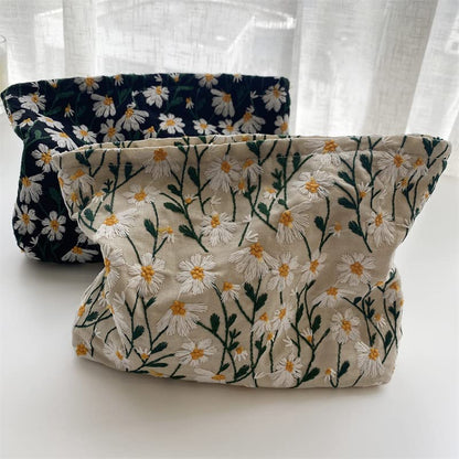 Makeup Bags for Purse Zipper Cosmetic Pouch Large Travel Canvas Make Up Organizer Tool Pouch for Women and Girls,Daisy White - color: Daisy White