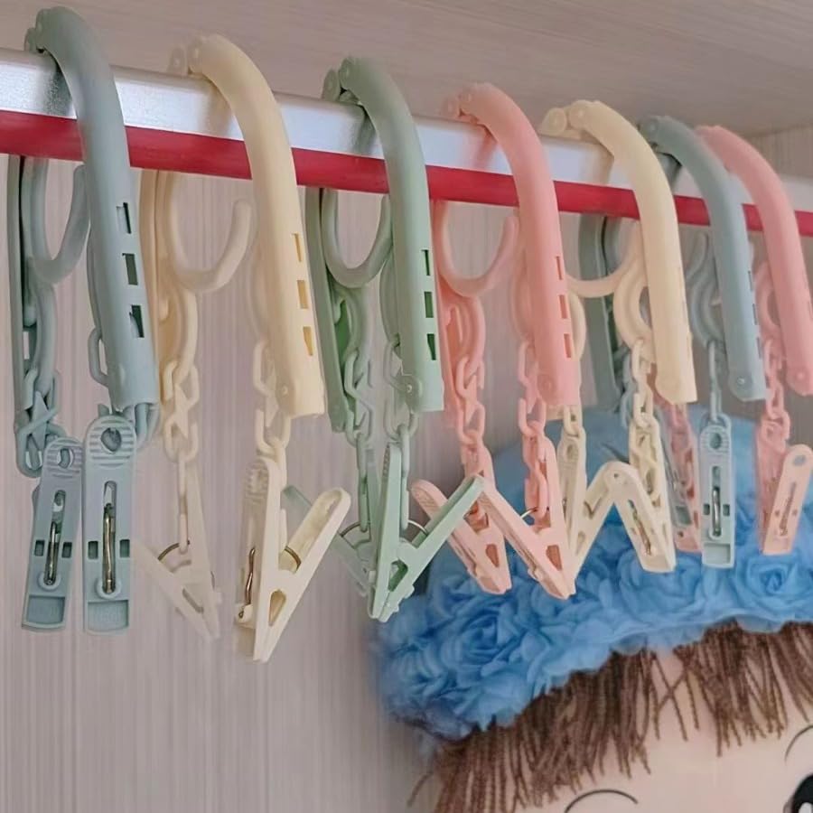 12 Pcs Foldable Travel Hangers with Clips, Plastic Hanger Folding Clothes Hangers Space Saving Clothes Hangers - Coat Hangers for Cruise Business Trip Travel - color: Light Color 12pcs With Clip
