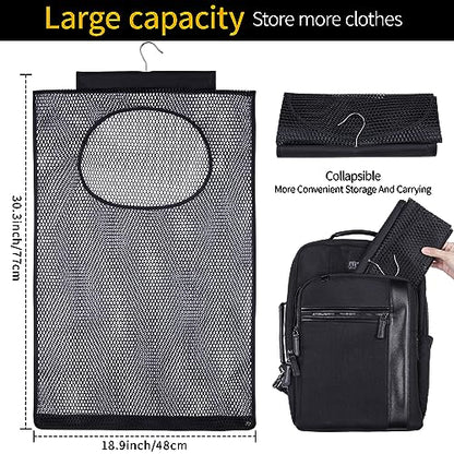 Breathable Mesh Laundry Hamper, Bringing Hooks Foldable Hanging Shower Caddy, Fast Drying Portable Space Saving Storage Bag, Applied to College Dorm Rooms, Gym, Swimming and RV Travel (Black) - color: Black