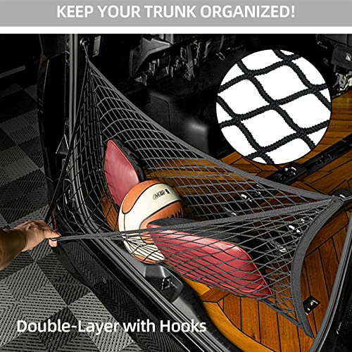 Double-Layer Trunk Cargo Elastic Net for SUV, 35"x11" Stretch to 65"x25" for Car Organizer Heavy Duty with Hooks - size: 35X11 inch