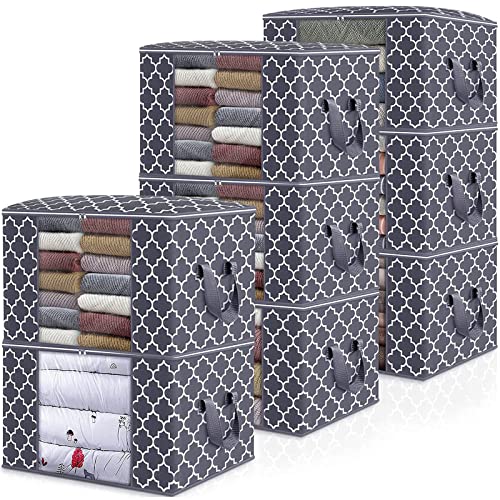 WISELIFE Storage Bags, Large Blanket Clothes Organization and Storage Containers for Bedding, Comforters, Foldable Organizer with Reinforced Handle, Clear Window,Sturdy Zippers,(Grey, 8 x 100L) - color: Dark Grey, size: 8 x 100L
