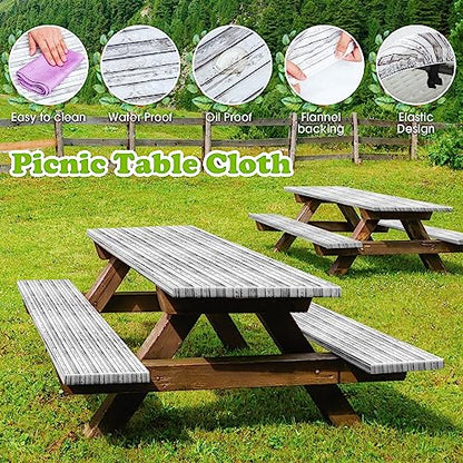 Boao 3 Pcs Vinyl Picnic Table Cover with Bench Cover 6 ft 30 x 72 Inch Waterproof Fitted Tablecloth Flannel Backing Rectangular Elastic Edged for Camping Outdoor Patio Travel(Birch) - color: Birch