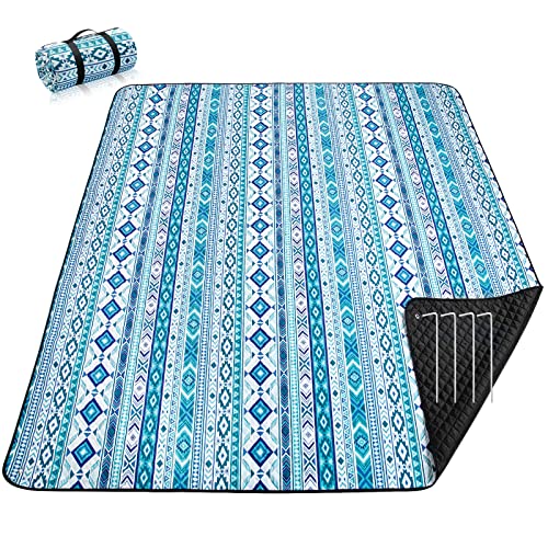 PY SUPER MODE Picnic Blankets Extra Large, Waterproof Foldable Outdoor Beach Blanket Oversized 83x79” Sandproof, 3-Layer Picnic Mat for Camping, Hiking, Travel, Park, Concerts(Teal Boho) - color: Teal Boho
