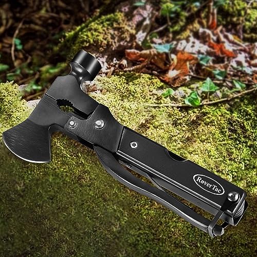 RoverTac 14-in-1 Multitool Camping Axe – Multi Tool with Knife, Hammer, Saw, Screwdrivers, Bottle Opener – Camping Tool with Sheath – Tool Gifts for Men, Dad, Husband, and Outdoor Enthusiasts. - color: Black
