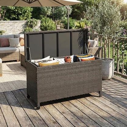 Wicker Deck Box, 125 Gallon All-Weather Outdoor Storage Box, Rattan Storage Bin for Patio Furniture, Outdoor Cushions, Pool Storage and Garden Tools, Brown