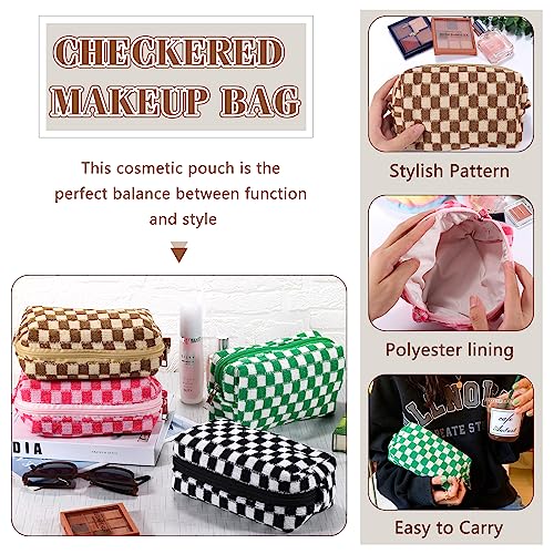 ZLFSRQ 4Pcs Checkered Pencil Case Cute Pencil Pouch for Teens Checkered Makeup Bag Medium Travel Cosmetic Bag Makeup Pouch for Purse Aesthetic Trendy Zipper Toiletry Bags(Green/Black/Pink/Brown) - color: Checkered 4Pcs M Pink/Black/Green/Brown