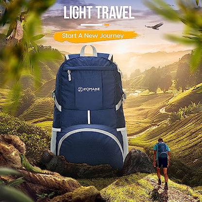ZOMAKE Lightweight Packable Backpack 35L, Light Foldable Backpacks Water Resistant Collapsible Hiking Bag, Compact Folding Day Pack for Travel Camping(Navy Blue) - color: Navy Blue